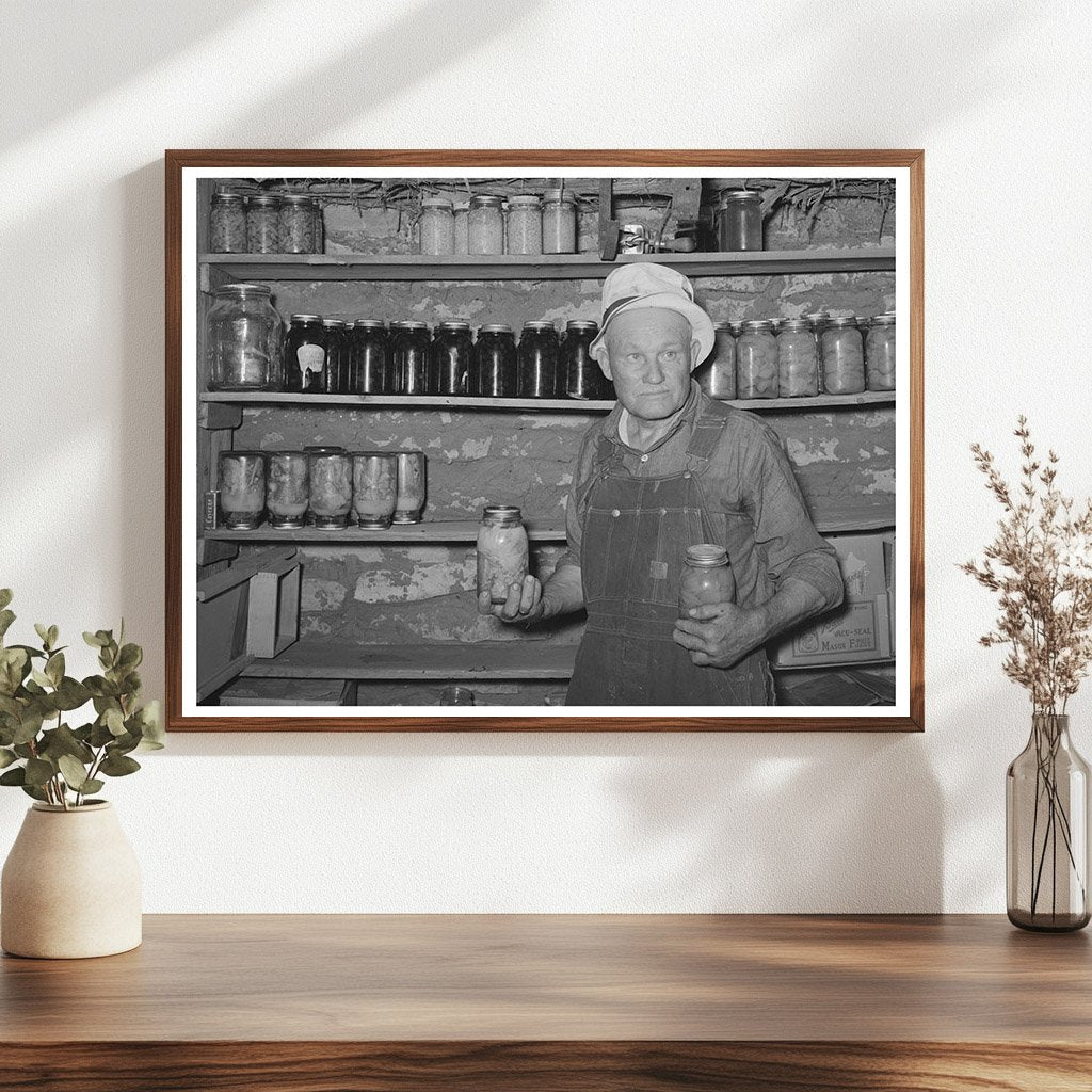 Mr. Bosley in Baca County Cellar with Canned Fruits 1939