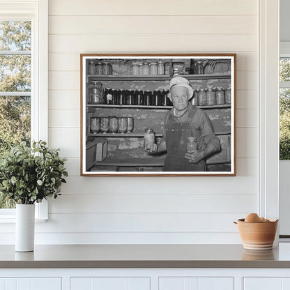 Mr. Bosley in Baca County Cellar with Canned Fruits 1939