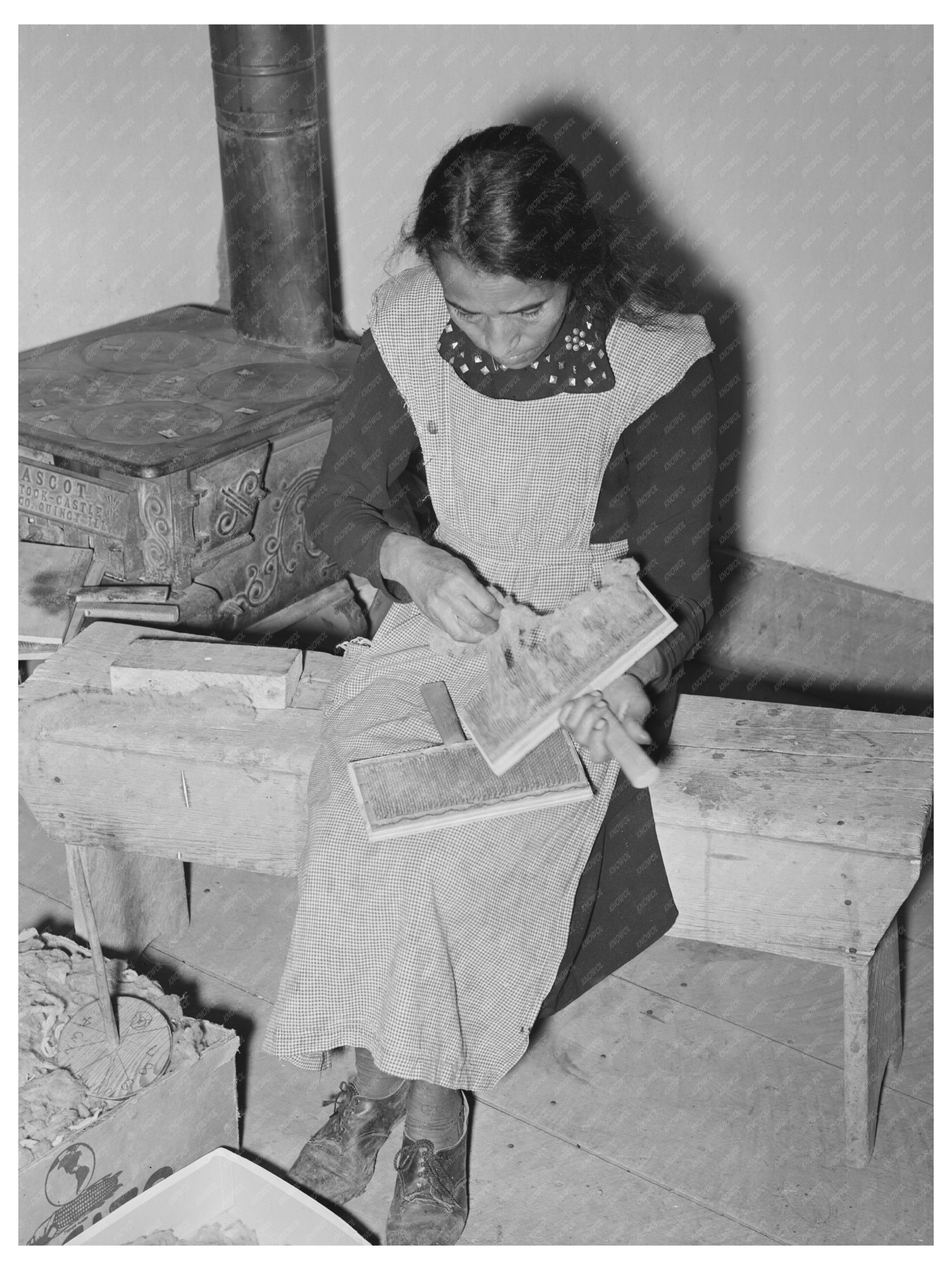 Spanish-American Woman Carding Wool WPA Project 1939