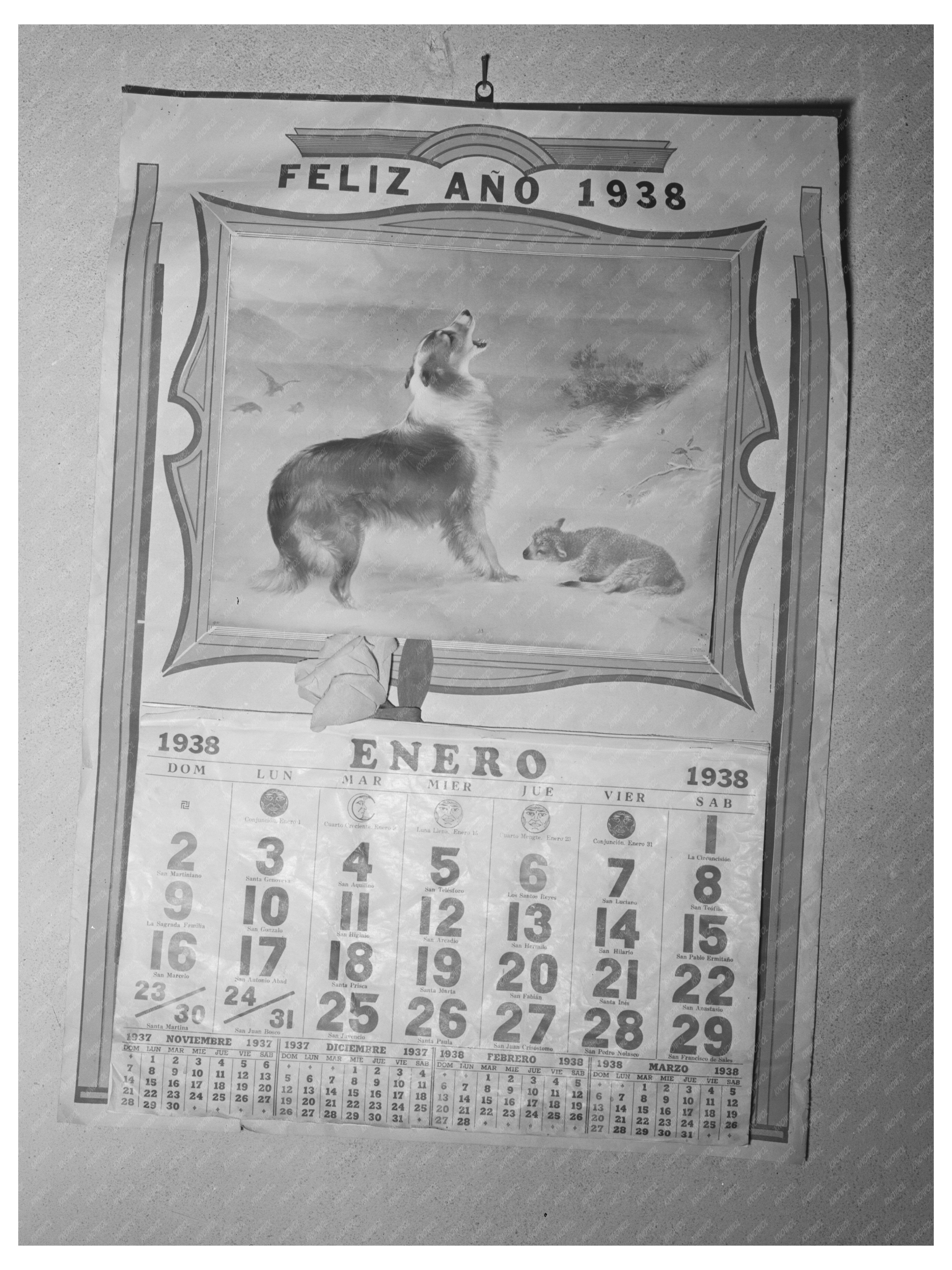 Spanish Calendar in Taos New Mexico Home September 1939