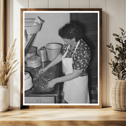 Ofelia Sandoval Cooking Peppers in Taos New Mexico 1939