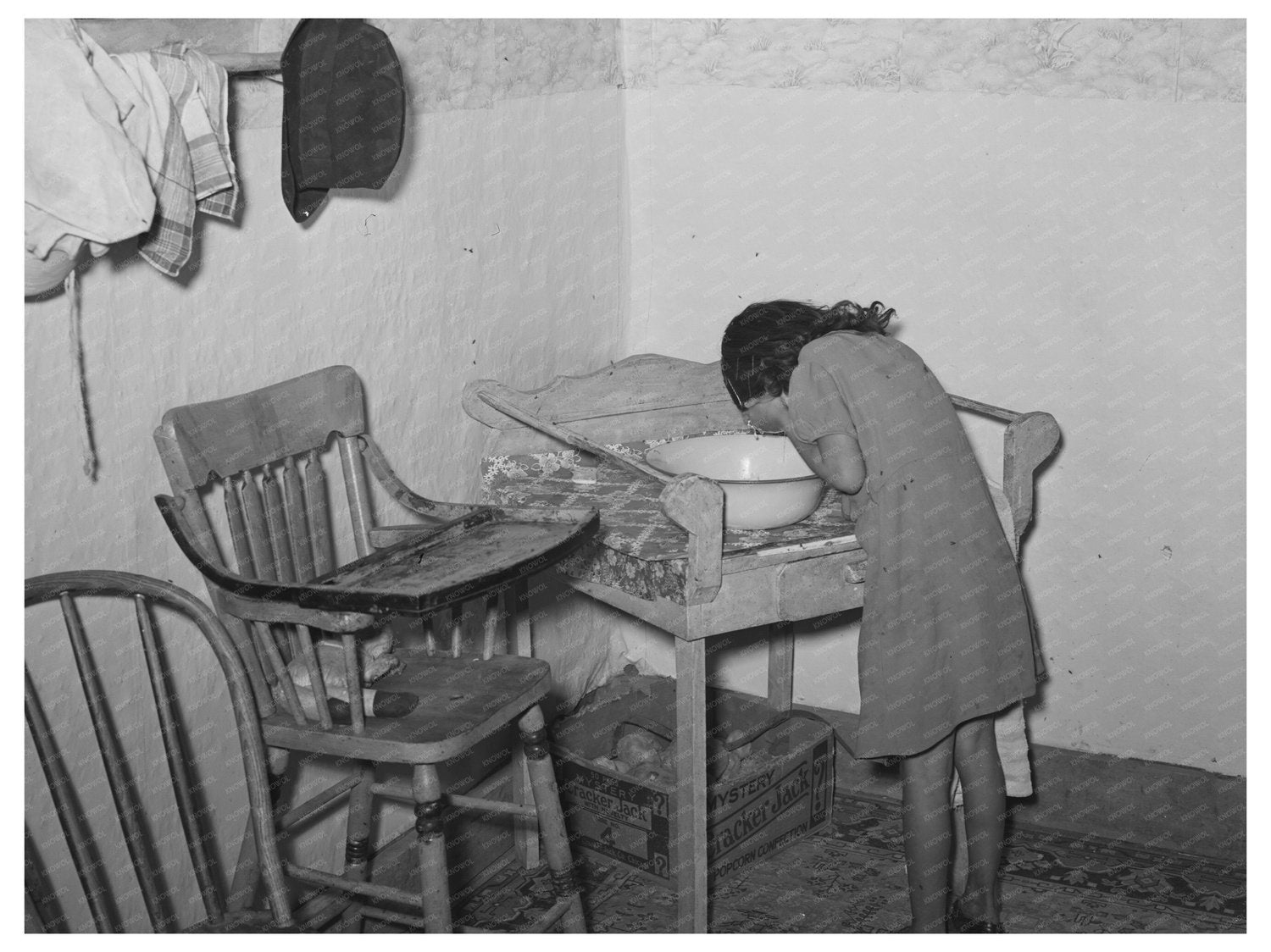 Spanish-American Girl Washing Face in Taos New Mexico 1939