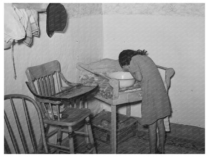 Spanish-American Girl Washing Face in Taos New Mexico 1939