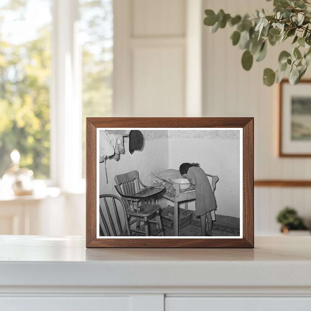 Spanish-American Girl Washing Face in Taos New Mexico 1939