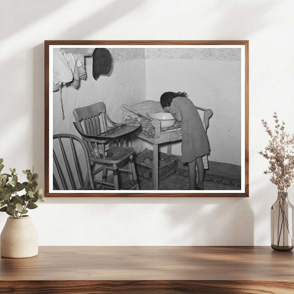 Spanish-American Girl Washing Face in Taos New Mexico 1939