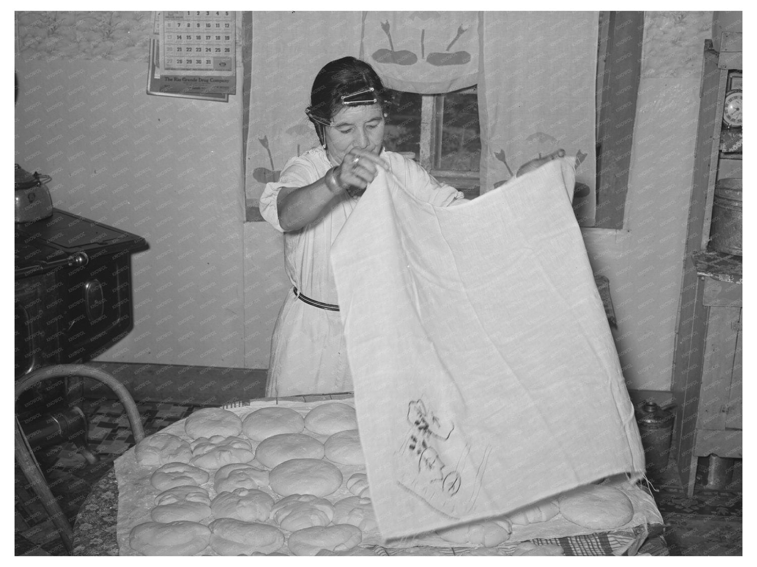 Spanish-American Woman Baking Bread Near Taos 1939