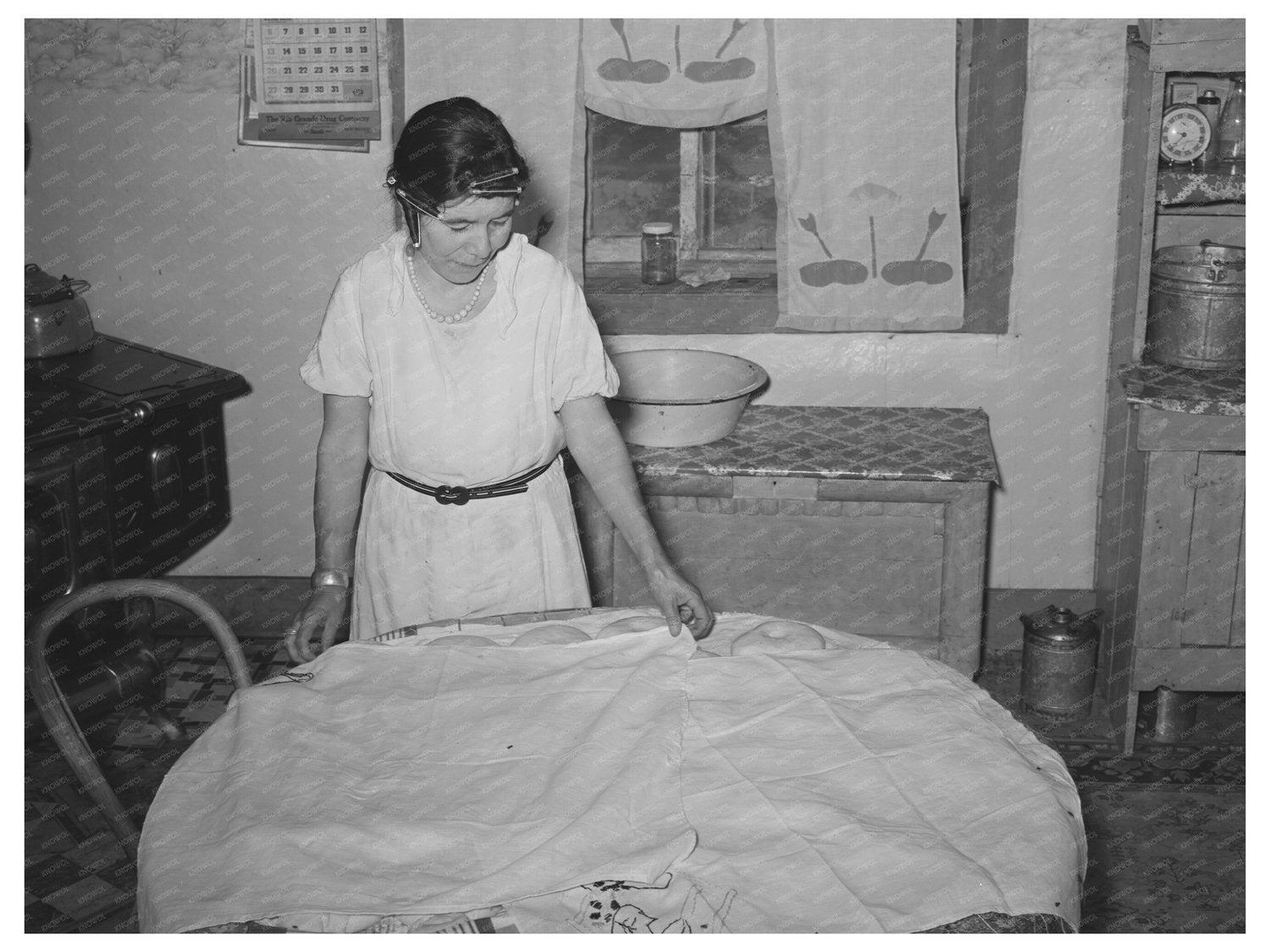 Spanish-American Woman Baking Dough Taos New Mexico 1939
