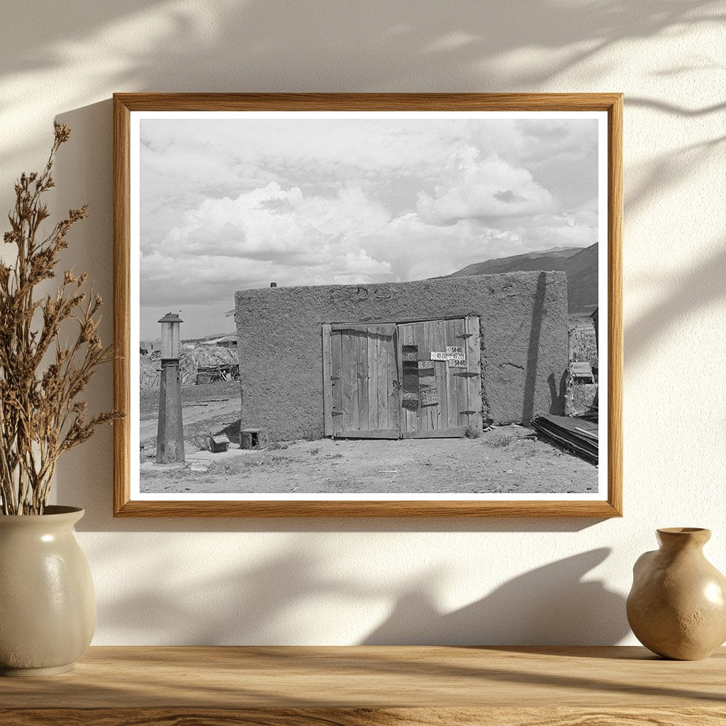 Vintage Garage and Gas Pump in Questa New Mexico 1939