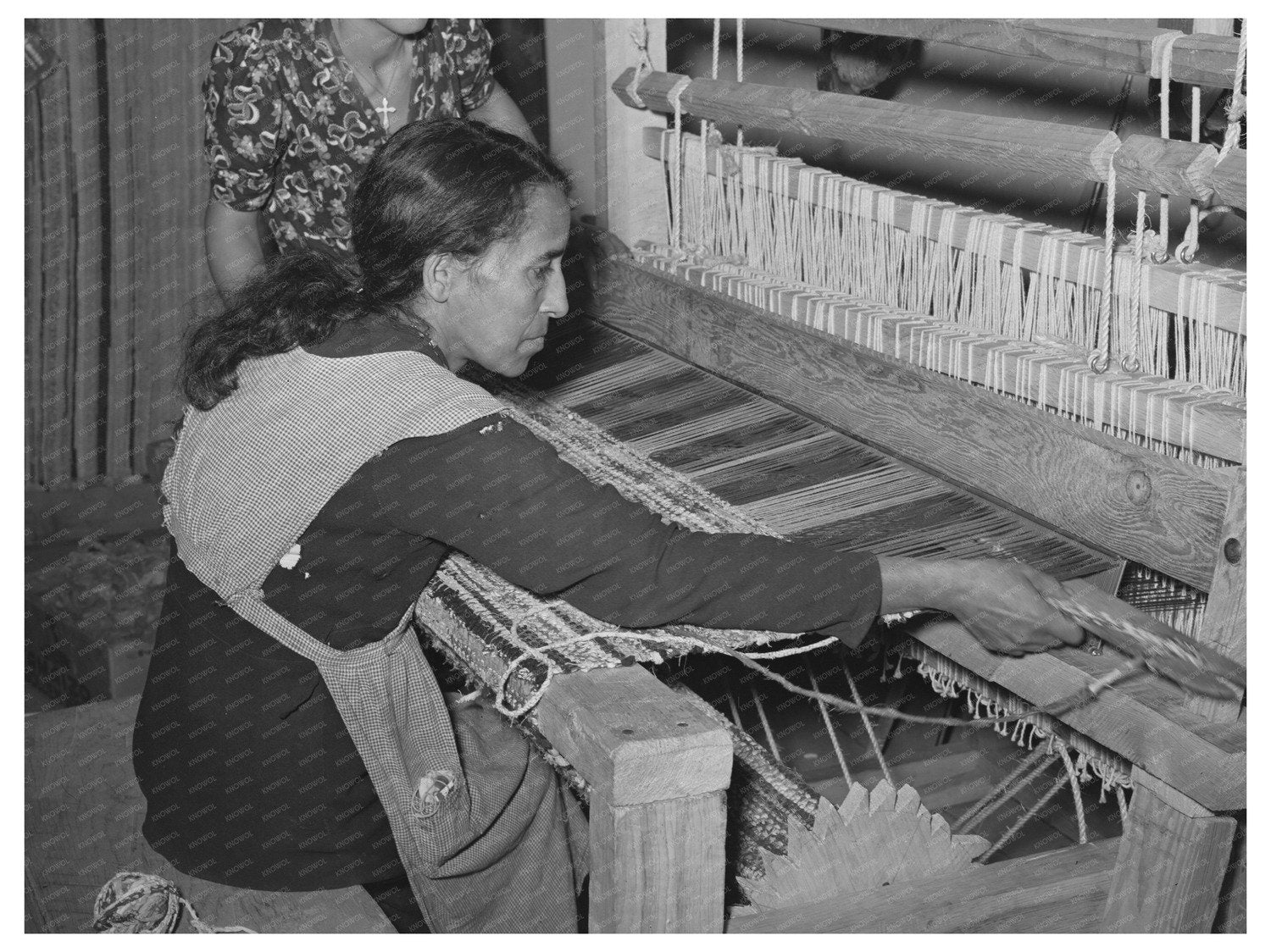 Spanish-American Woman Weaving Rag Rug New Mexico 1939
