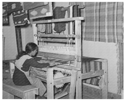 Spanish-American Woman Weaving Rag Rug Costilla New Mexico 1939