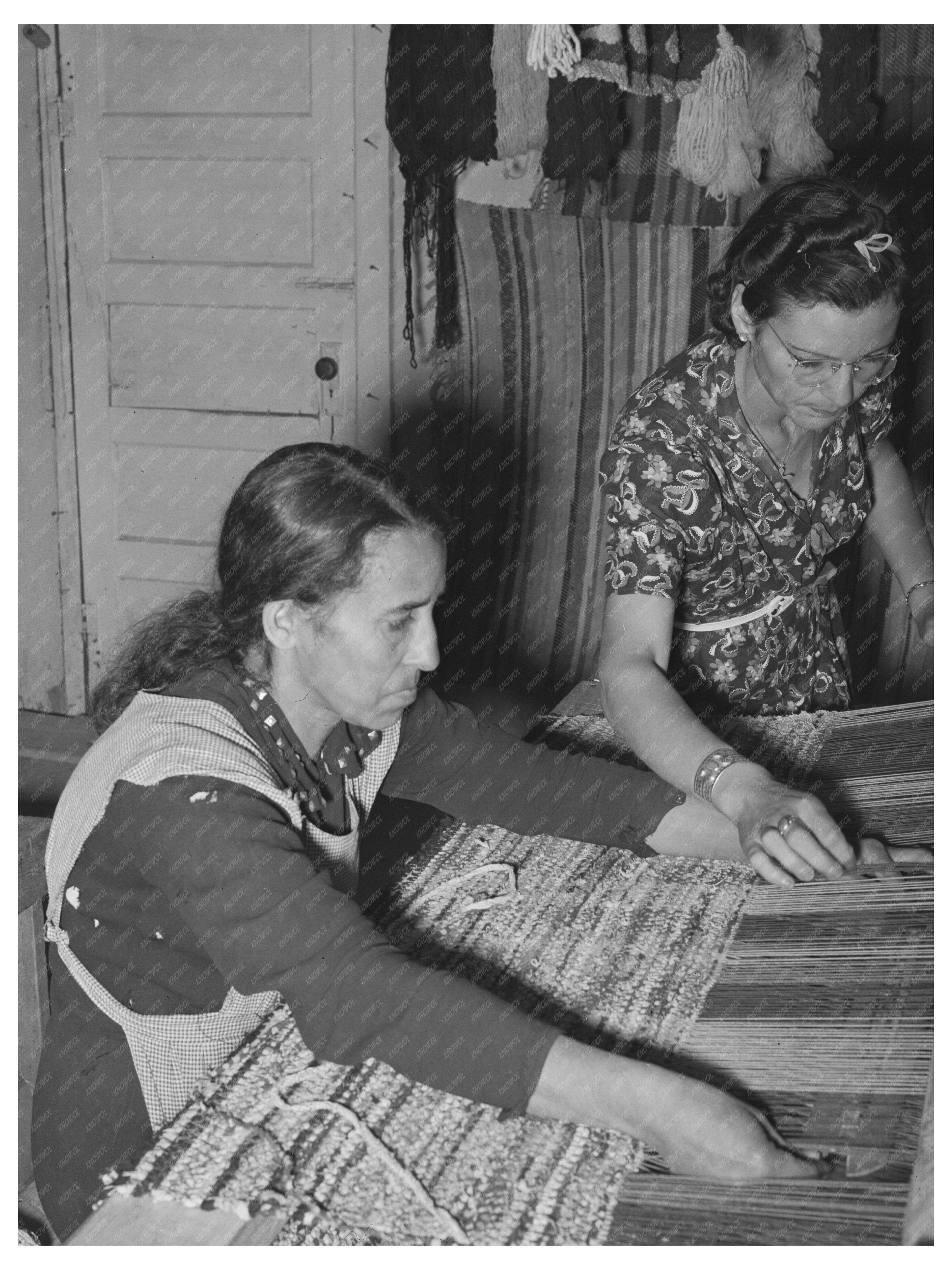 Spanish-American Woman Weaving Rug in New Mexico 1939