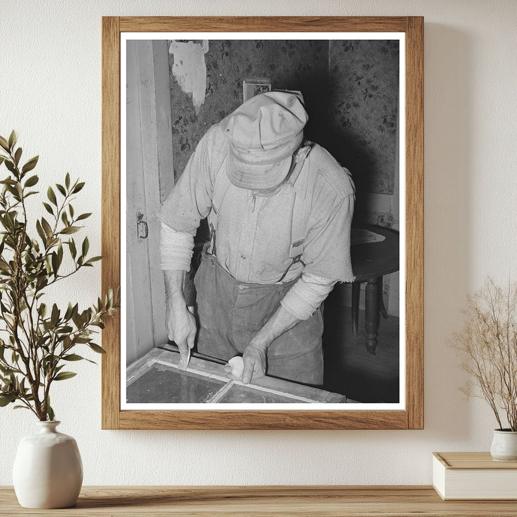 Farmer Puttying Window at Vermont Farm October 1939