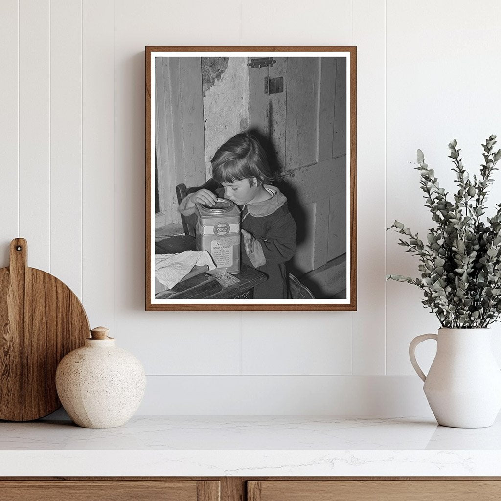 Young Girl with Candy Jar in Farm Setting 1939