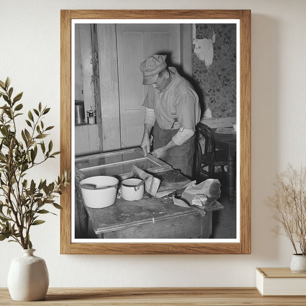 Farmer Puttying Window Glass in Orange County Vermont 1939