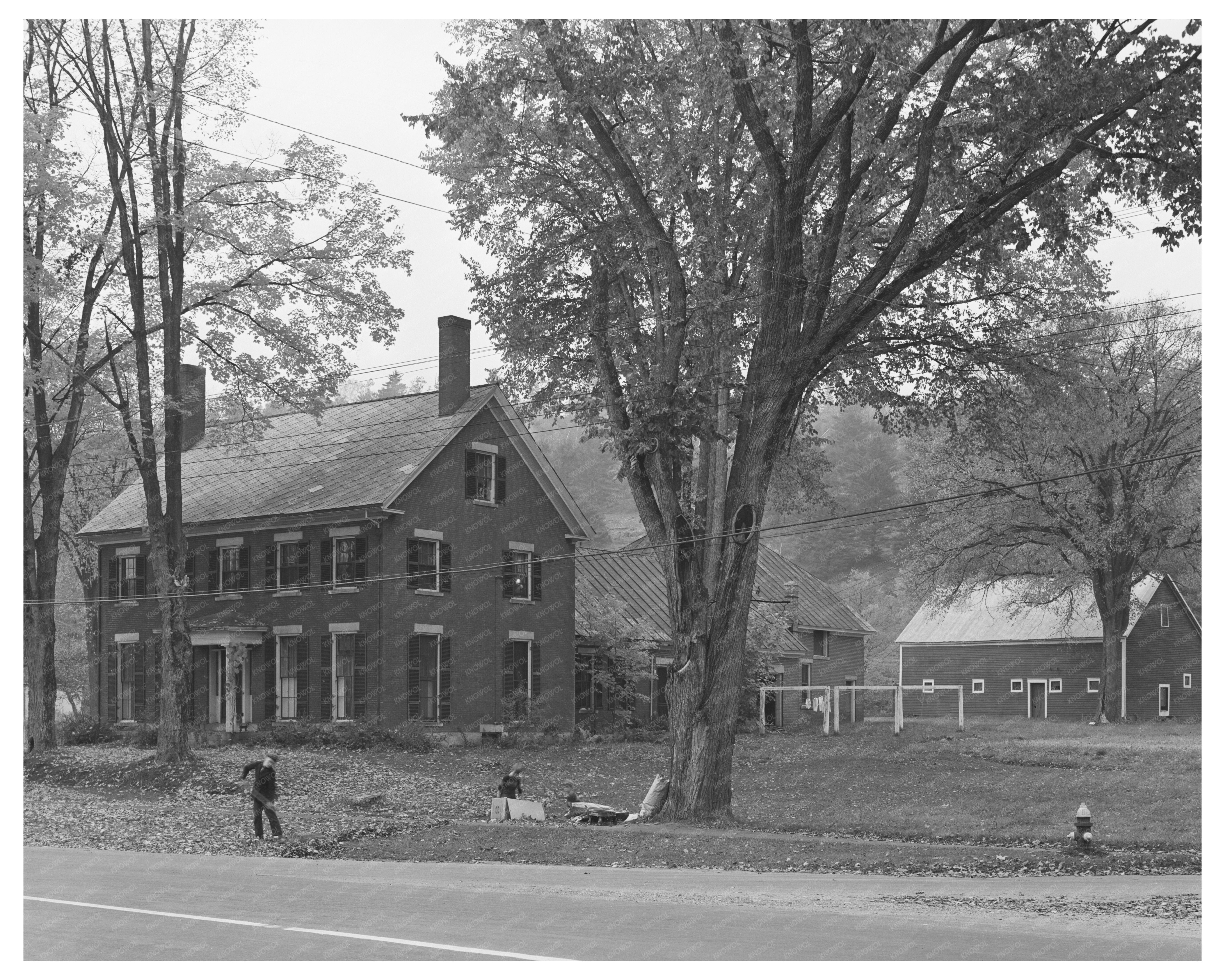 Boys Raking Leaves in Bradford Vermont October 1939