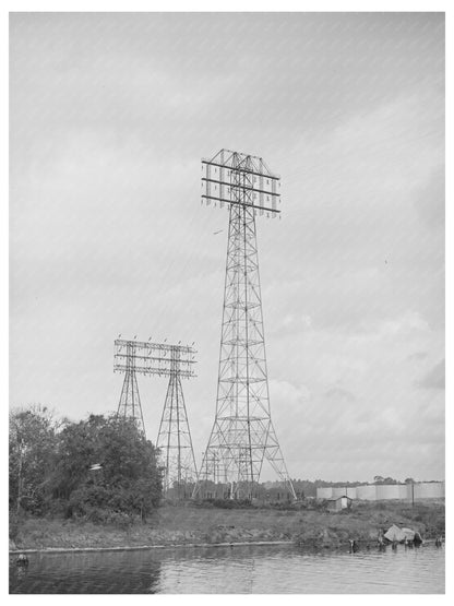 Power Lines Over Port of Houston Texas October 1939