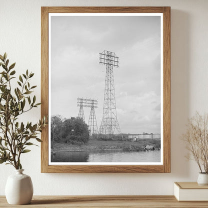 Power Lines Over Port of Houston Texas October 1939