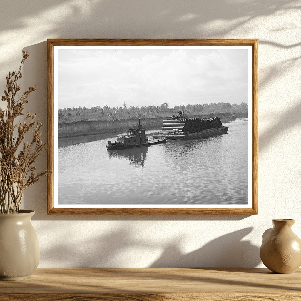 Barge Loaded with Pipe at Port of Houston 1939