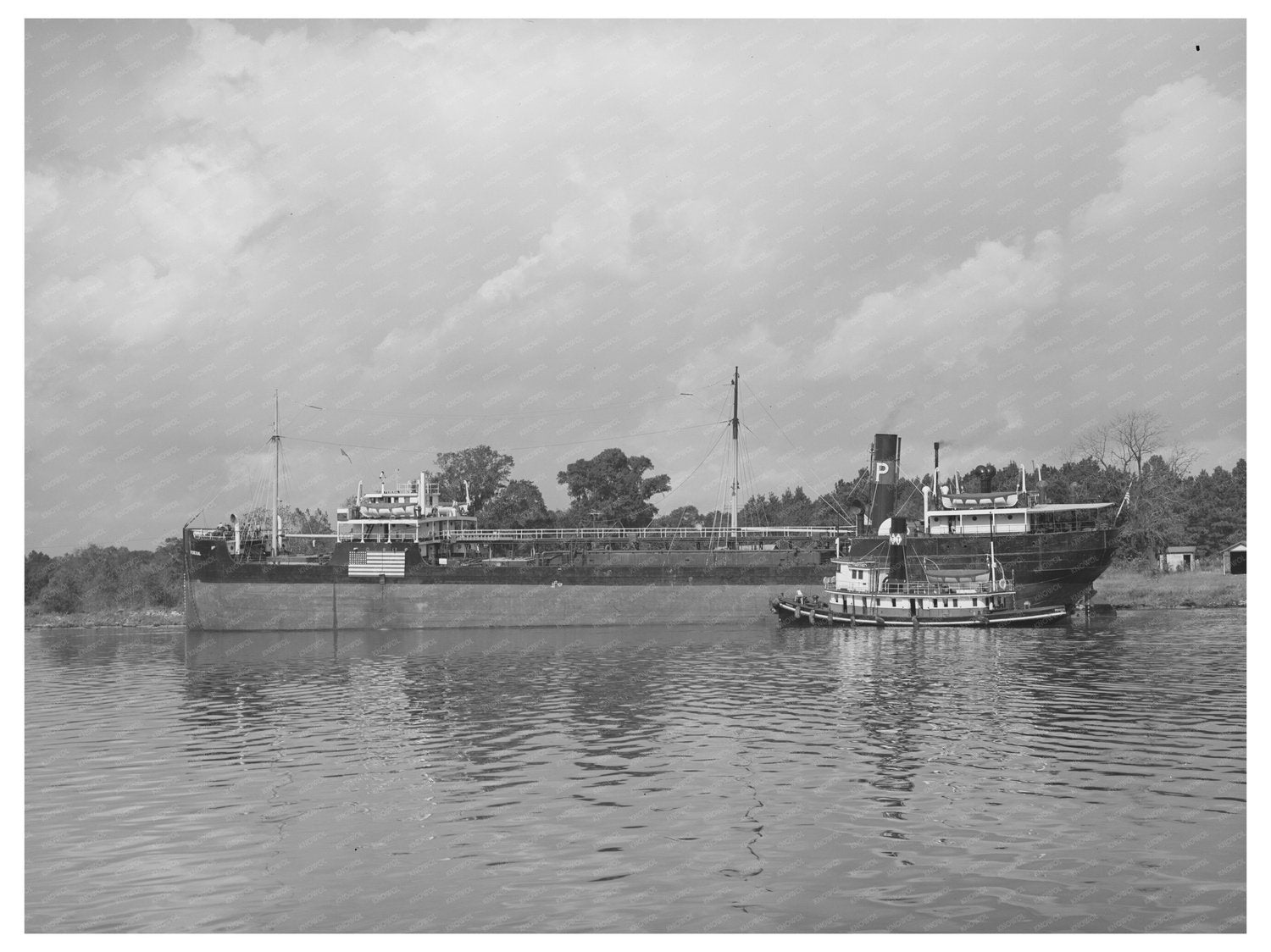Freighter Departs Houston Port October 1939 Vintage Photo
