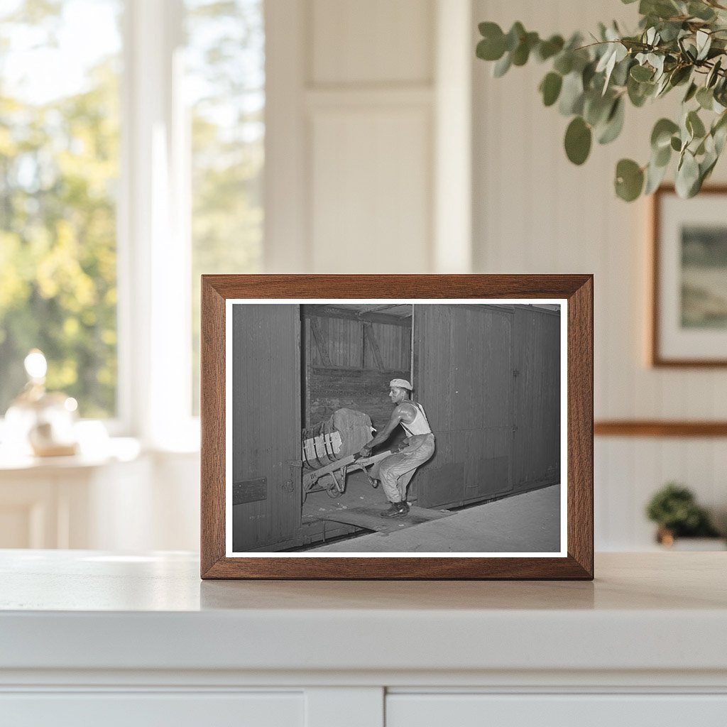 Worker Unloading Cotton Bale from Railroad Car Houston 1939