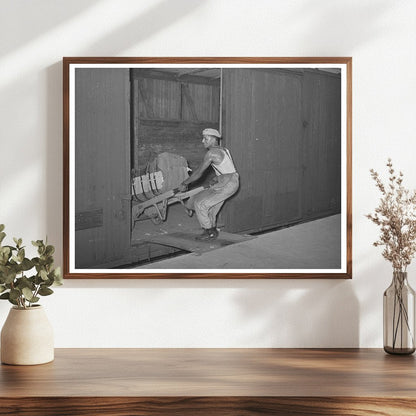 Worker Unloading Cotton Bale from Railroad Car Houston 1939