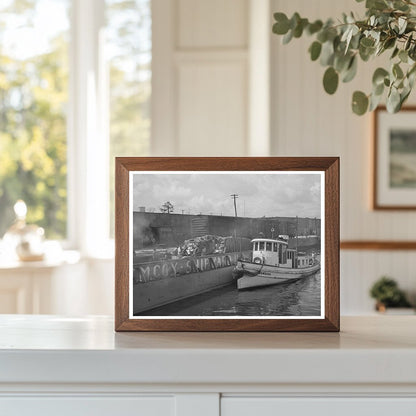 Tugboat Towing Barge in Port of Houston 1939