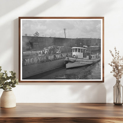 Tugboat Towing Barge in Port of Houston 1939