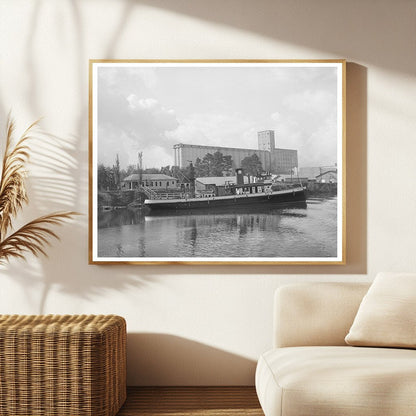 Flour Mill and Tugboat at Port of Houston 1939
