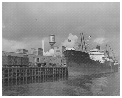 Freighter at Houston Port October 1939 Vintage Photograph