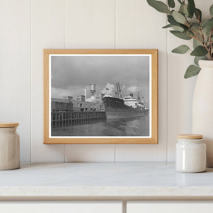 Freighter at Houston Port October 1939 Vintage Photograph
