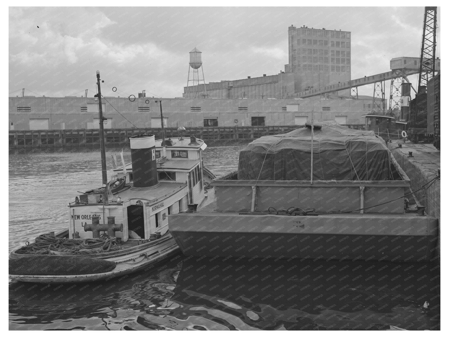 Tugboat Guiding Barge Port of Houston October 1939
