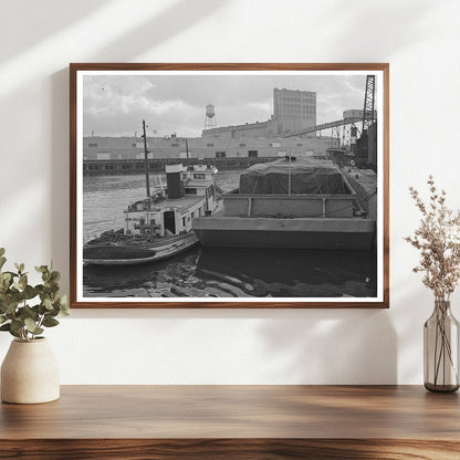 Tugboat Guiding Barge Port of Houston October 1939