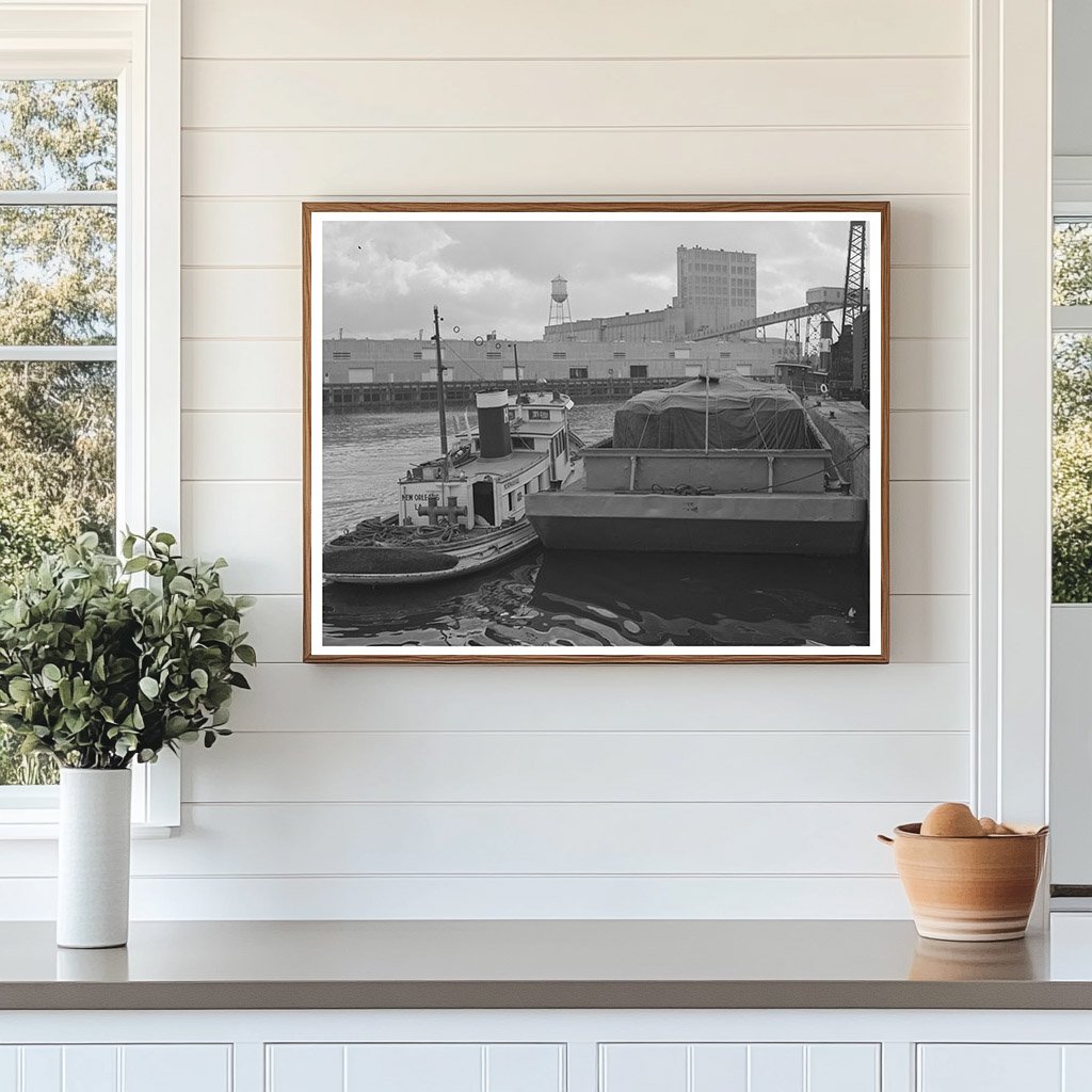 Tugboat Guiding Barge Port of Houston October 1939