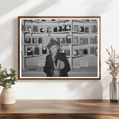 Elderly Woman with Handwork and Canned Goods 1939
