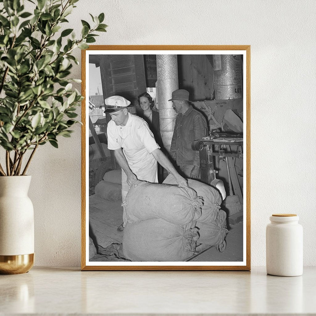 Vintage 1939 Farmer Unloading Corn at Texas Feed Mill