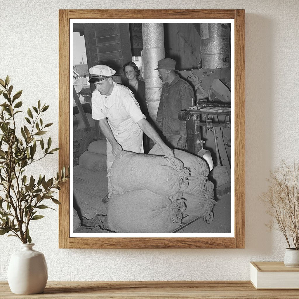 Vintage 1939 Farmer Unloading Corn at Texas Feed Mill