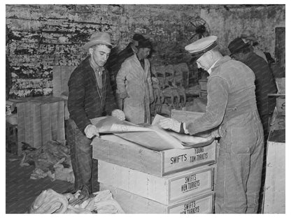 Workers Lining Boxes for Turkeys in Brownwood Texas 1939