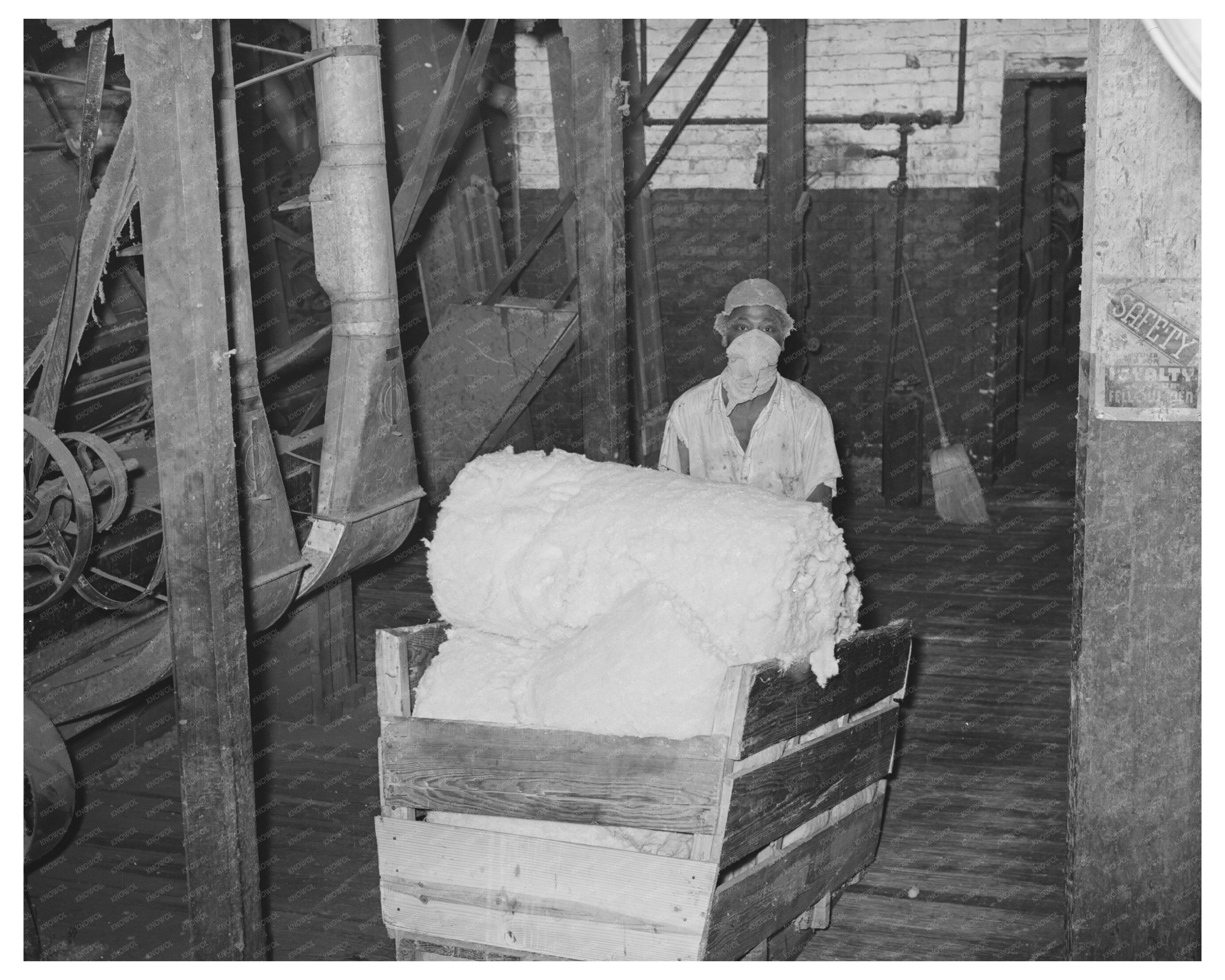 Cotton Mill Workmen with Hand Truck in Texas 1939