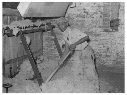 Worker Operating Baling Machine in Cotton Seed Oil Mill 1939
