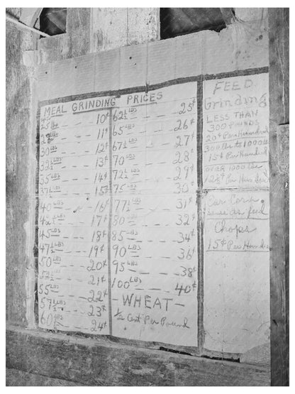 Grinding Prices at Taylor Texas Feed Mill November 1939