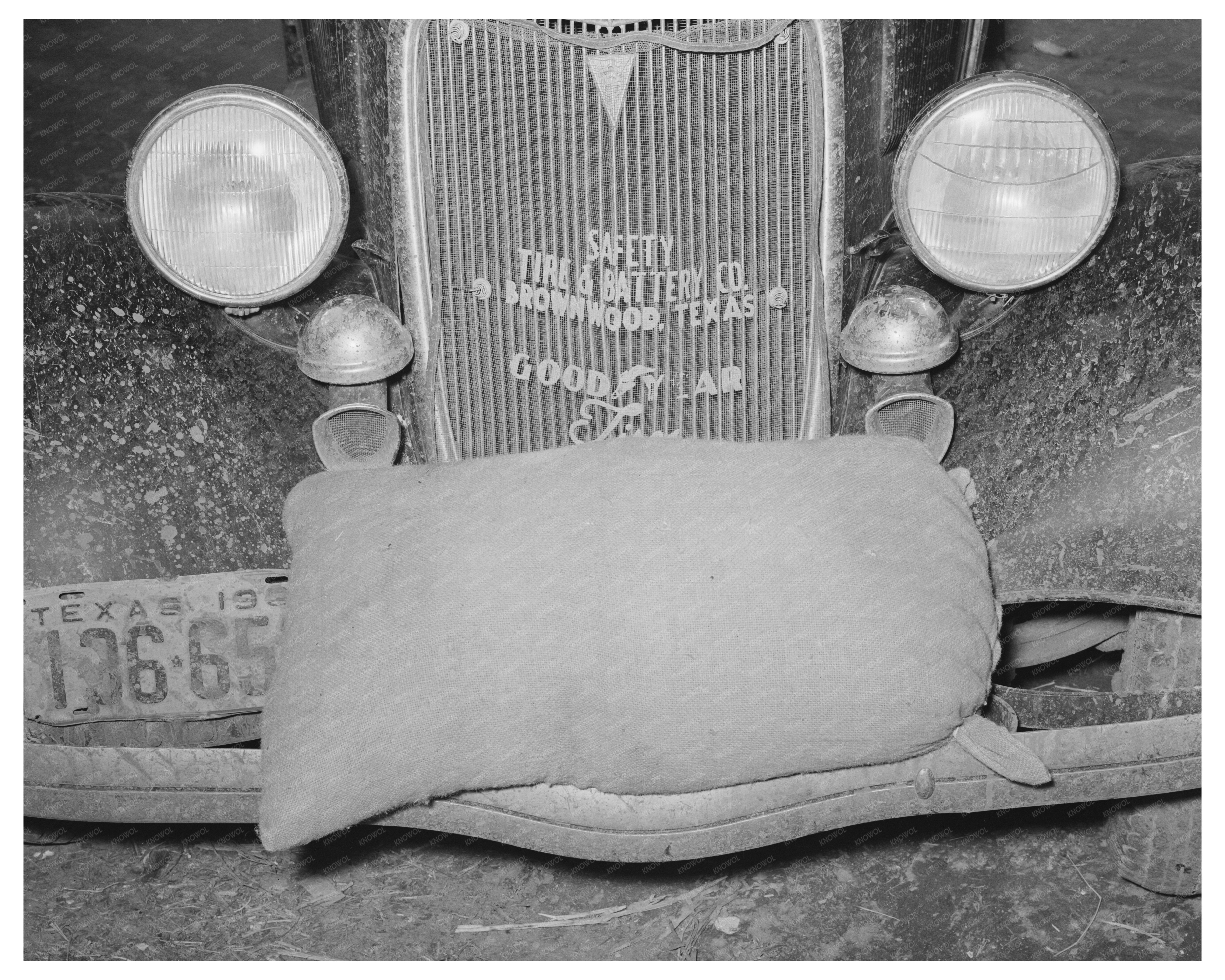 Vintage 1939 Feed Sack on Automobile Bumper Texas