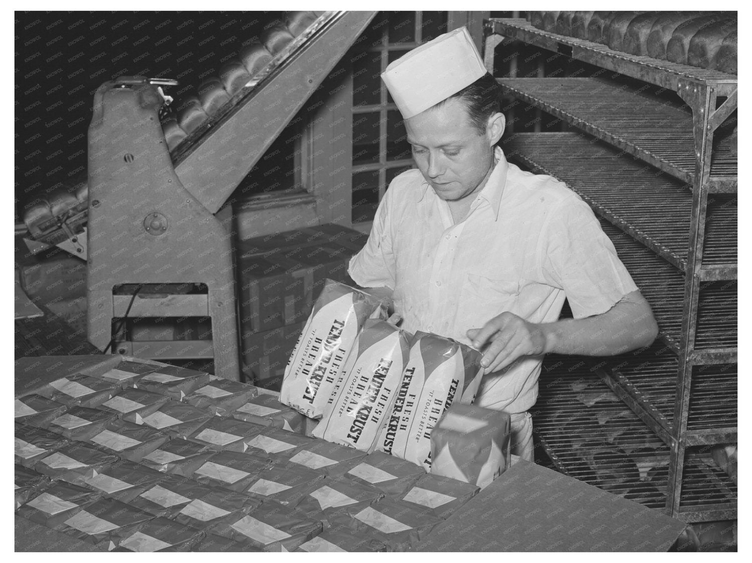 Packing Wrapped Bread for Delivery in San Angelo 1939