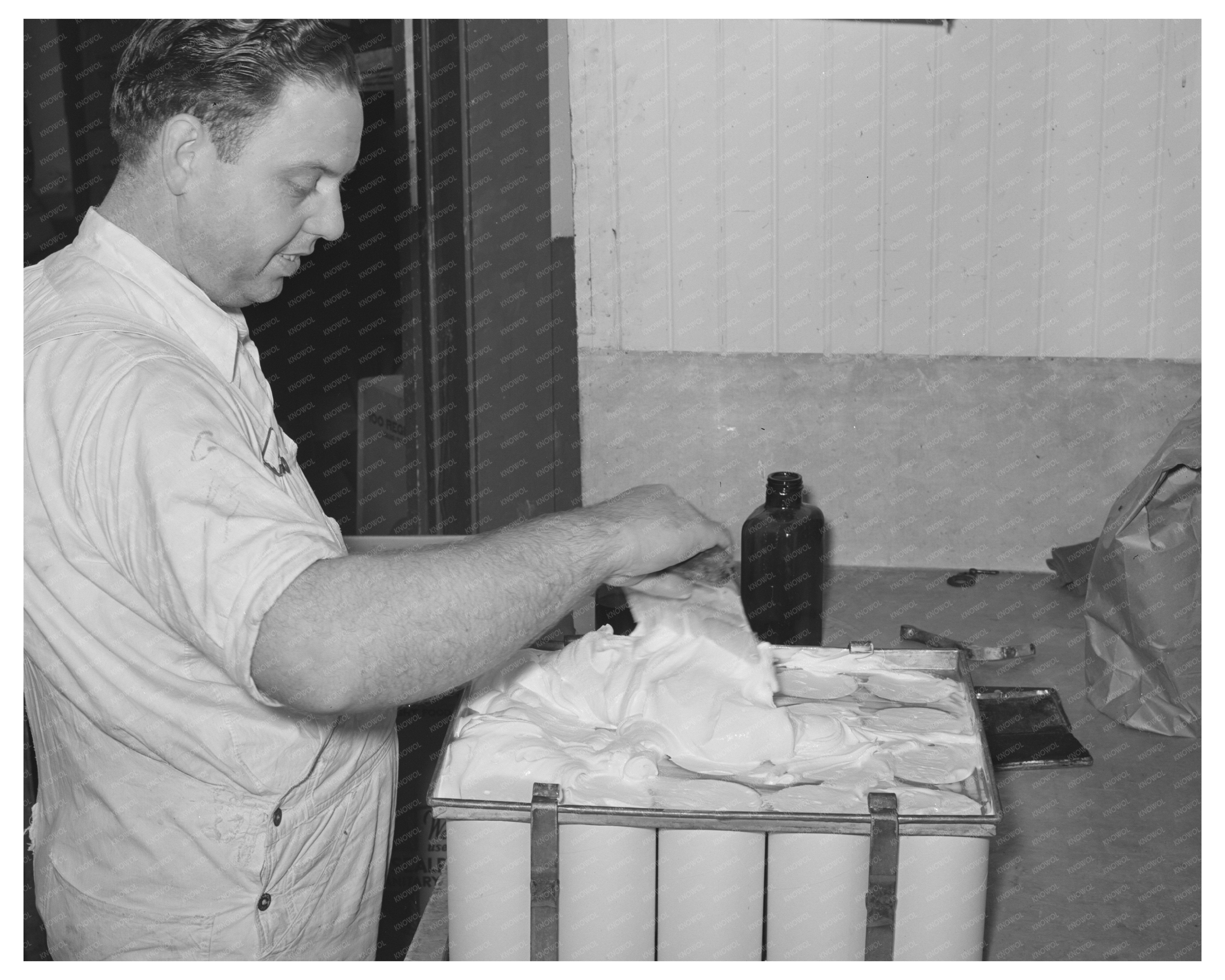 Workers at San Angelo Creamery Scraping Ice Cream Mix 1939