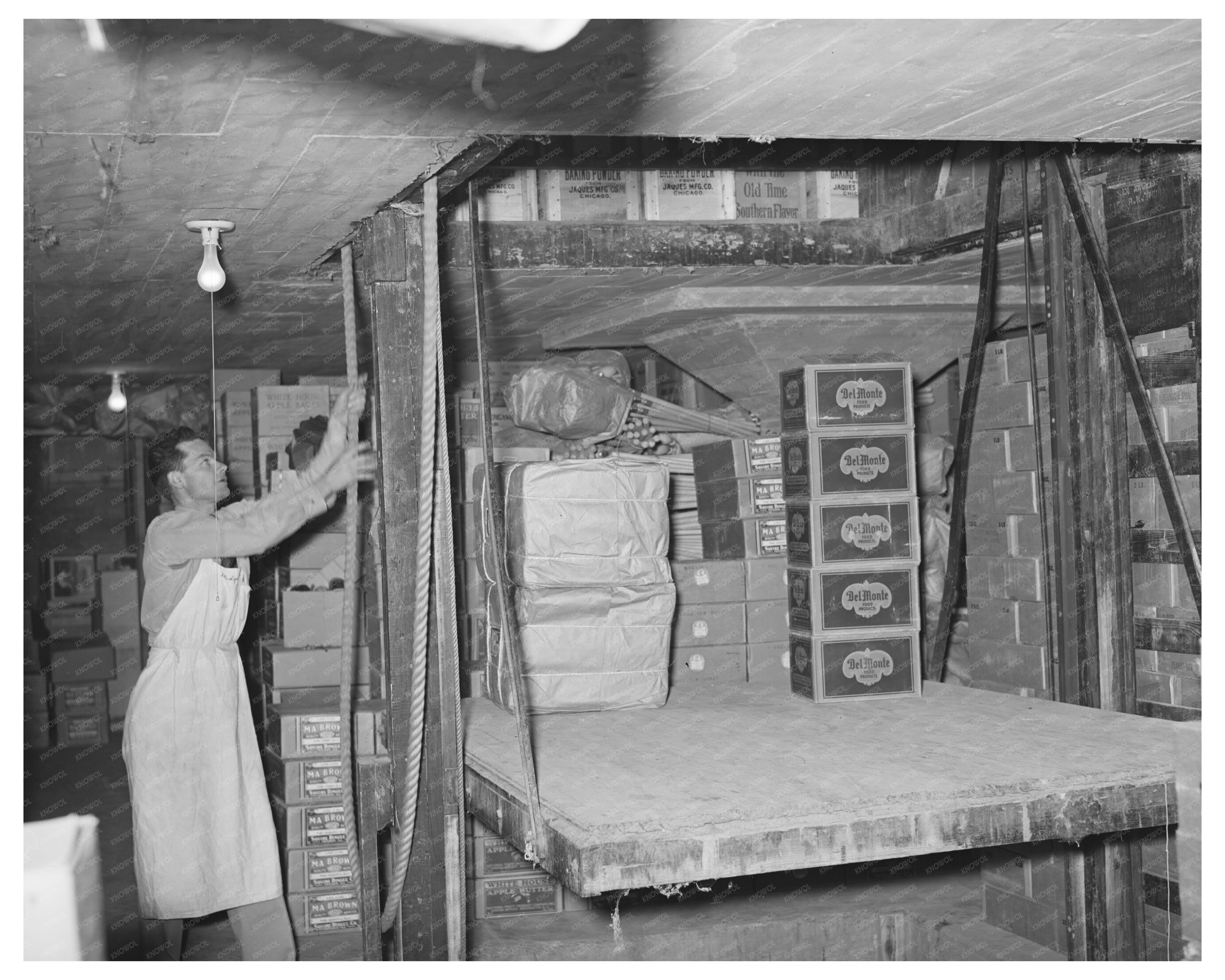 1939 Vintage Grocery Store Workers Using Elevator in Texas