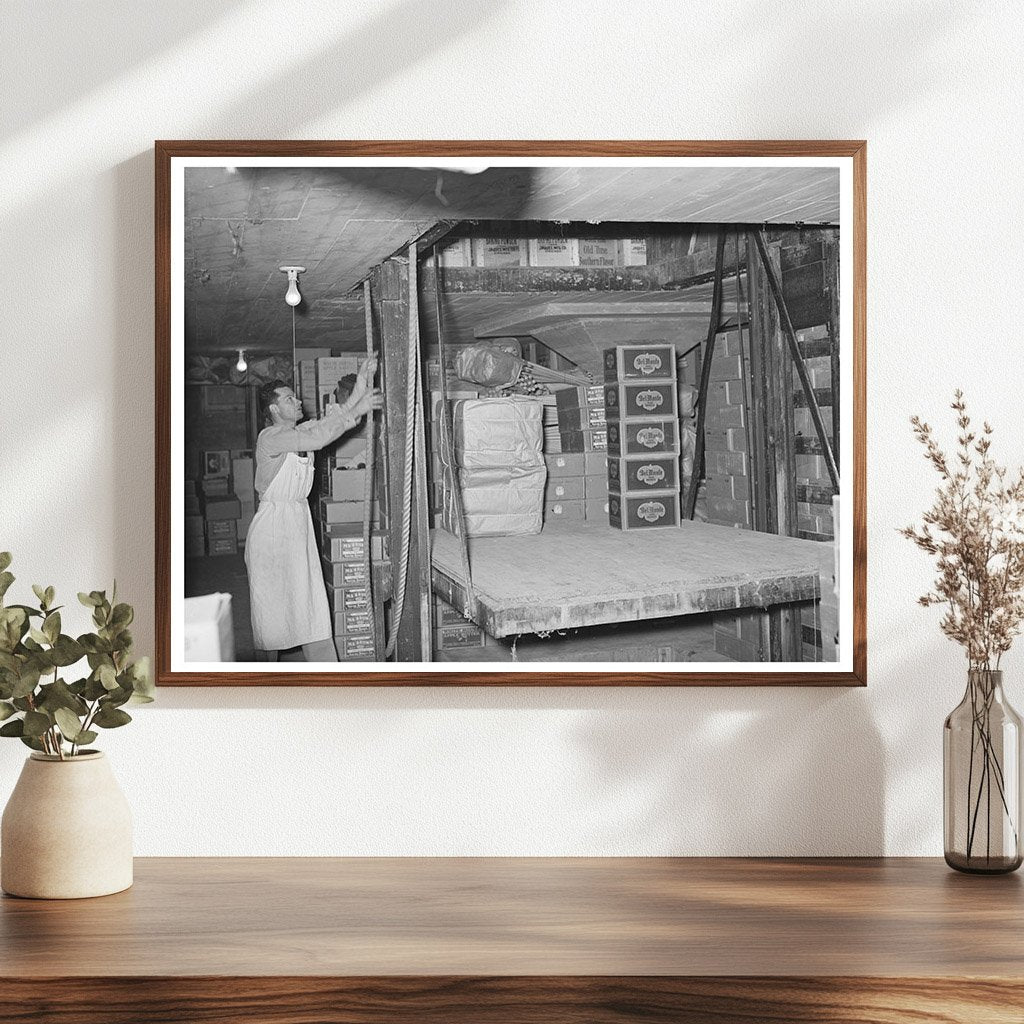 Workers Lifting Supplies in San Angelo Grocery Store 1939