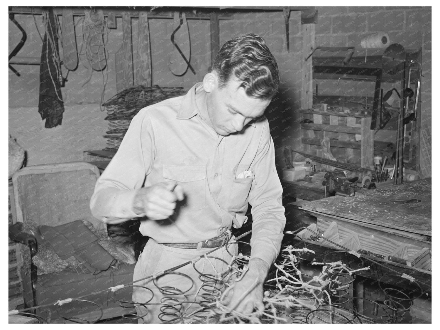 1939 Workers Tying Springs for Innerspring Mattresses