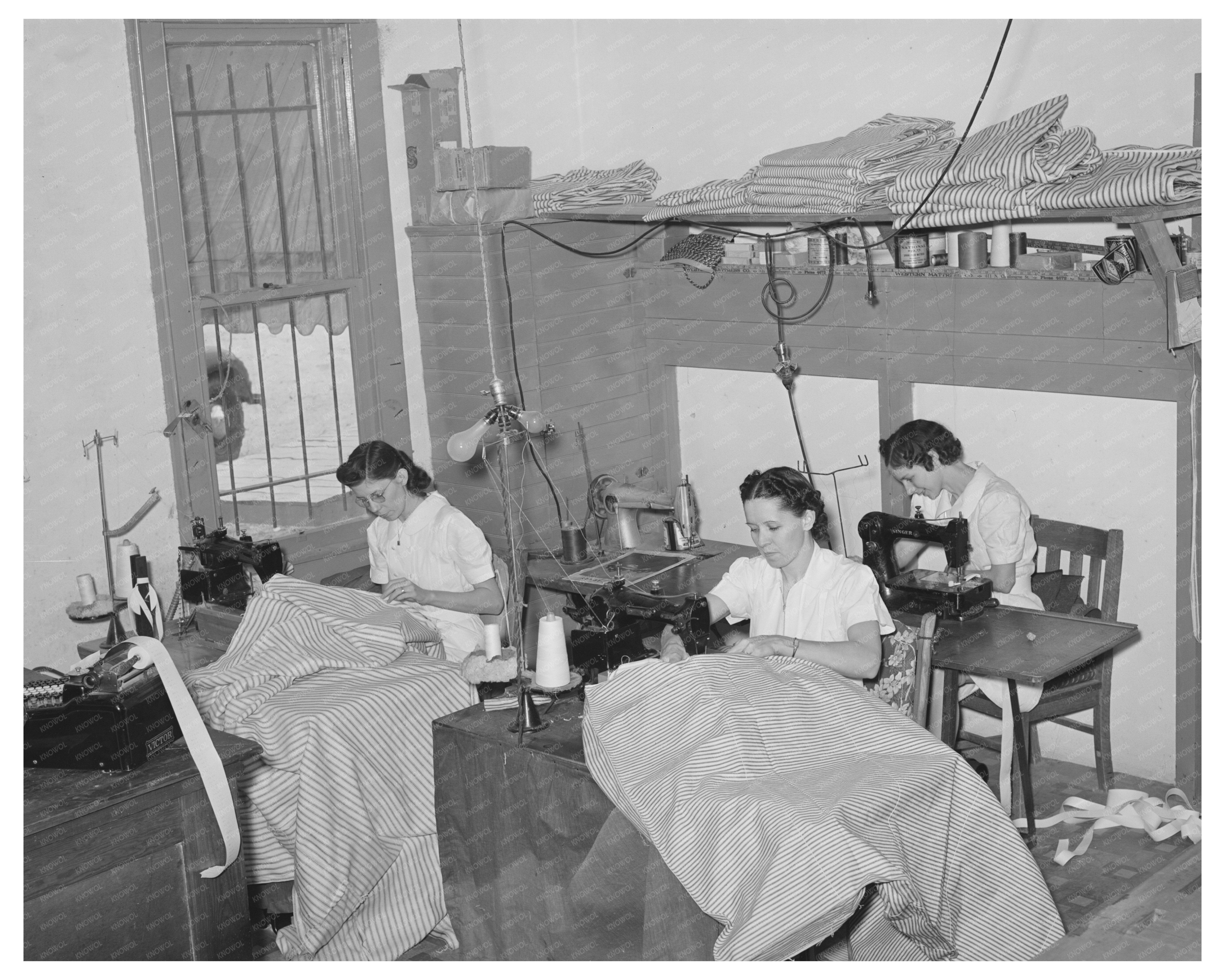 Sewing Mattress Ticking in San Angelo Texas 1939
