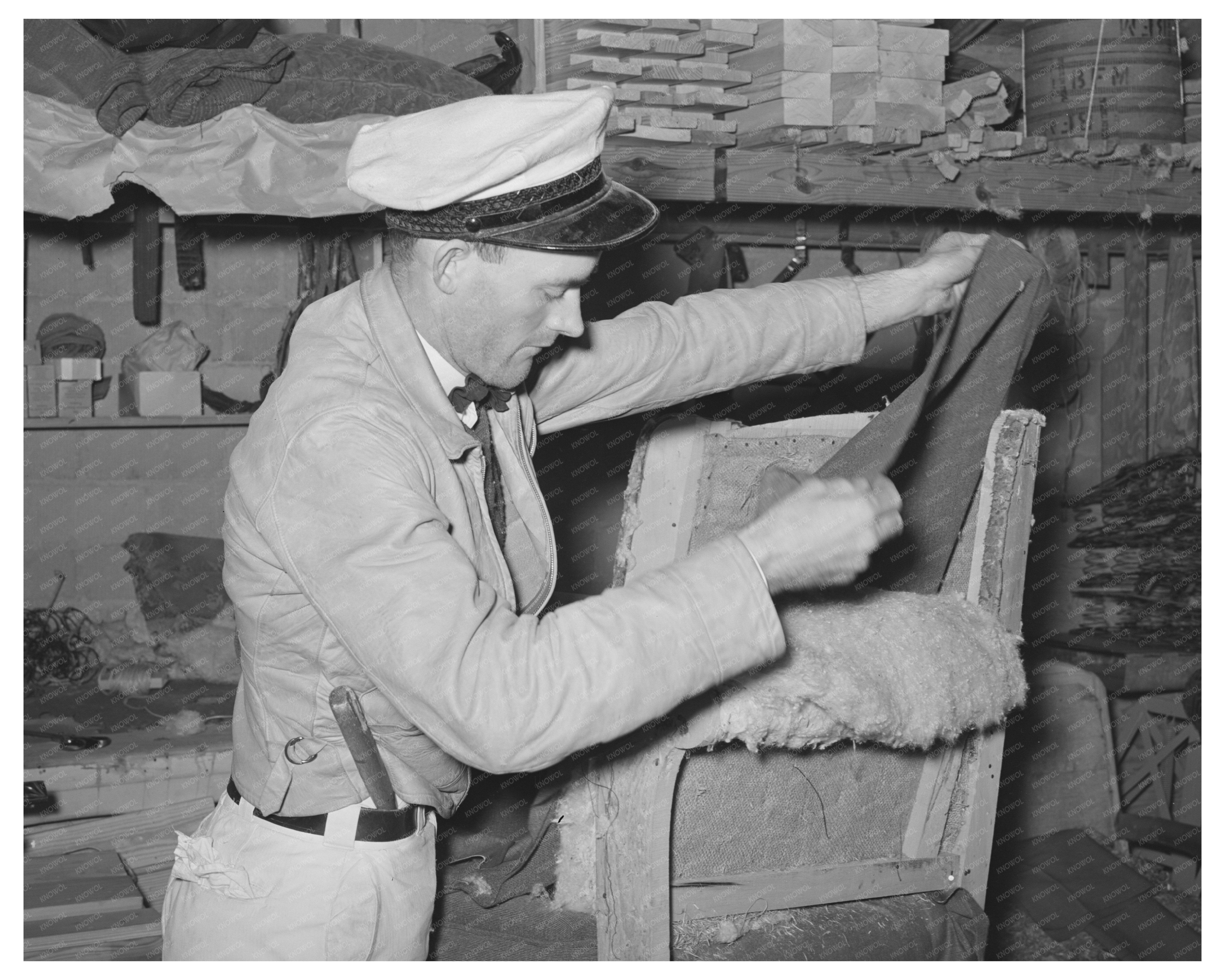 1939 Vintage Photo of Chair Unholstering in Texas Factory
