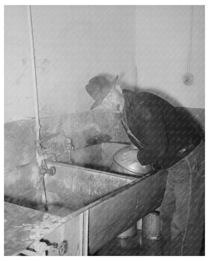 Farmer Cleaning Milk Can at Creamery San Angelo 1939