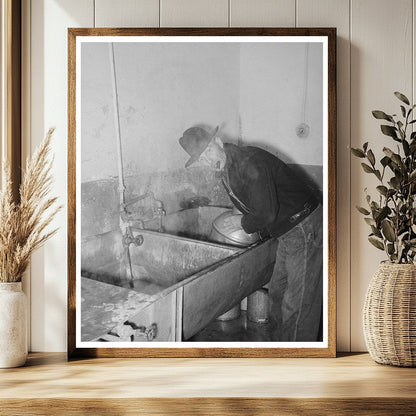 Farmer Cleaning Milk Can at Creamery San Angelo 1939